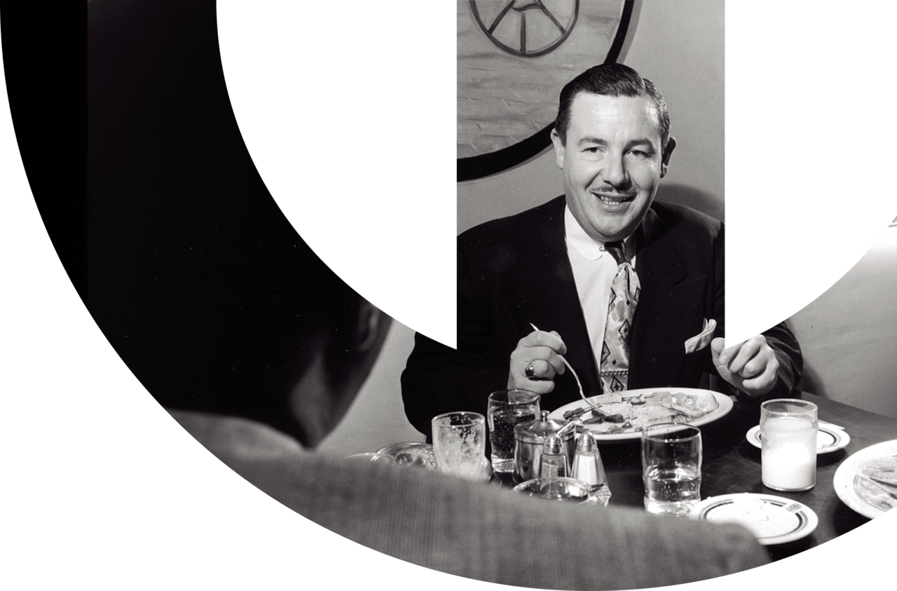 75 Years of Diners Club History promotional banner featuring a luxurious poolside setting with people relaxing under umbrellas.,